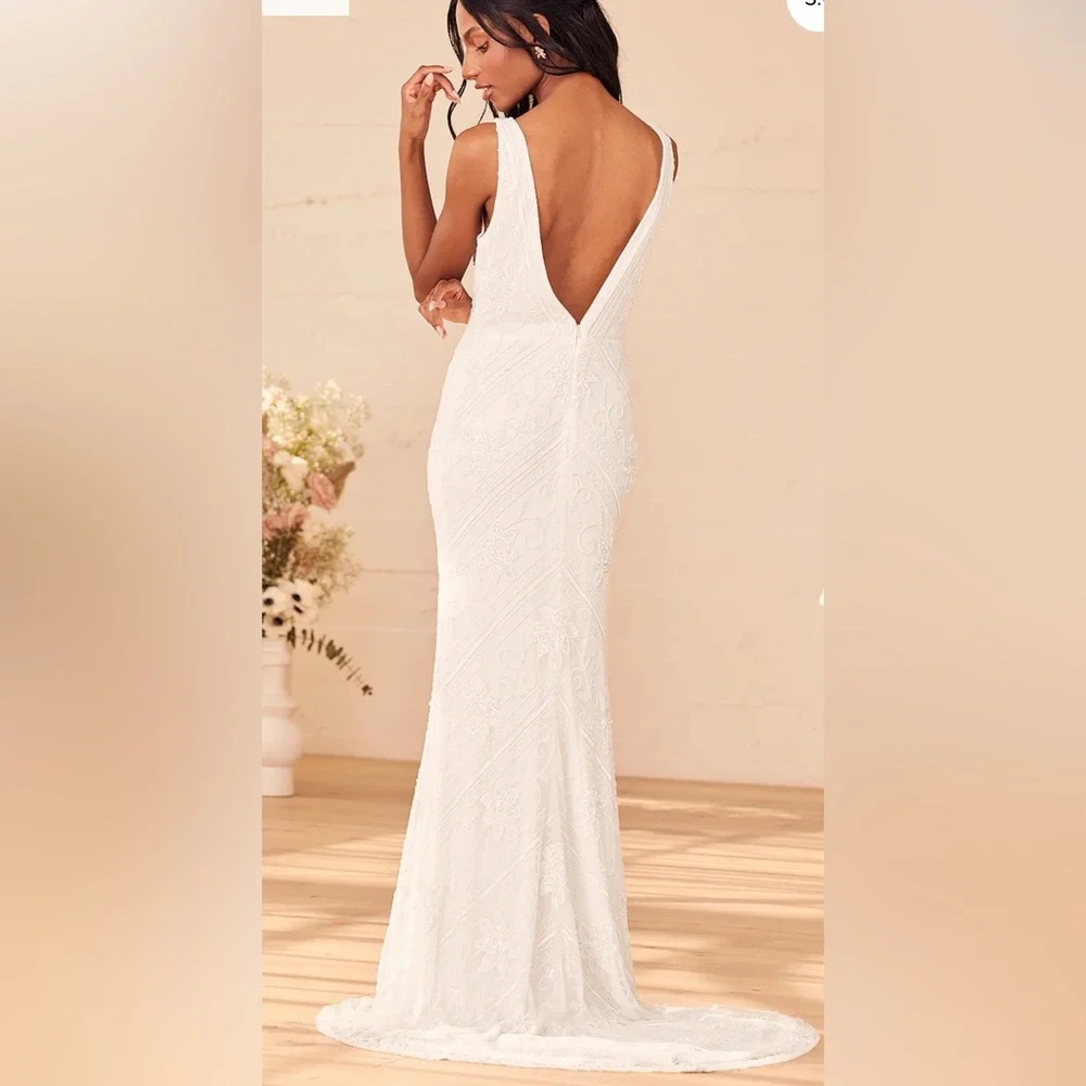 Lulu's White Lace Wedding Dress - Picture 2 of 16